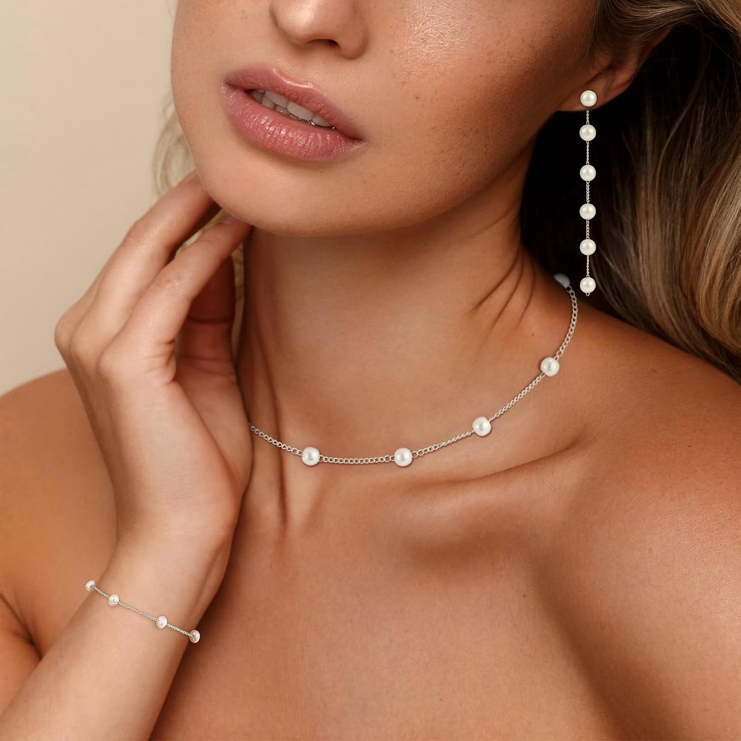 Pearl Necklaces for Women Trendy, 18K Gold/Silver Plated Layered Pearl Necklaces Dainty Pearls Choker Necklace and