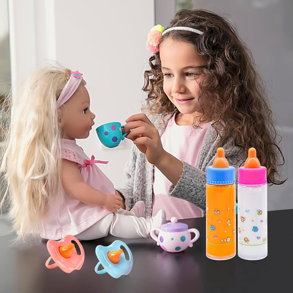 15 PCS Baby Doll Accessories Magic Bottle Set,Pretend Play Feeding Toys,Doll Feeding Set with Package for