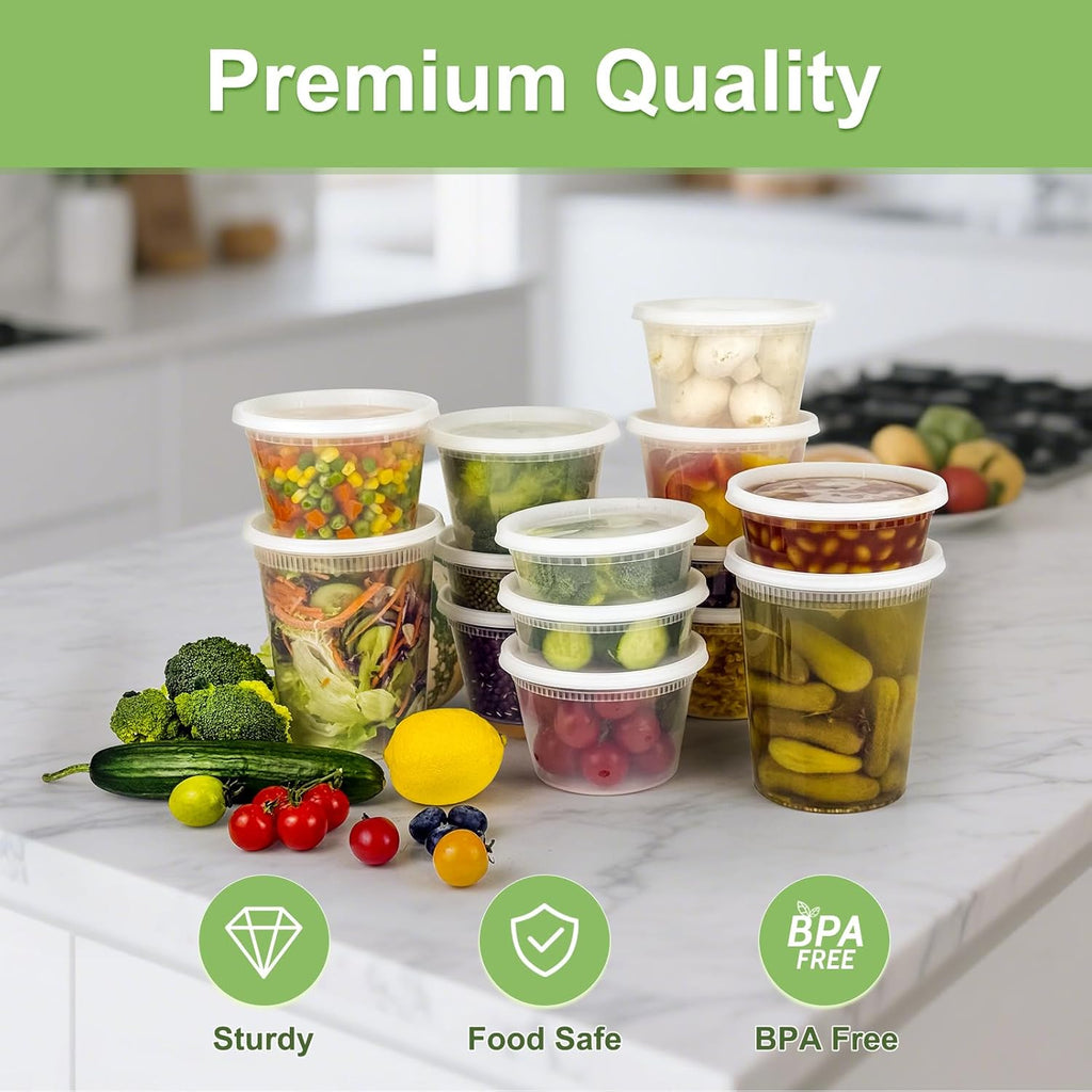 60 Sets (120-Piece) Deli Containers with Lids, 32/16/8 oz X 20 Set Each, Leak-Proof & BPA Free Airtight Takeout