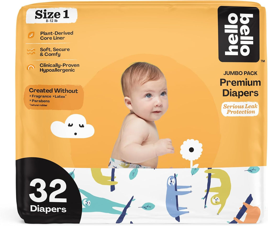 Premium Baby Diapers Size 1, 32 Count of Disposable, Extra-Absorbent, Hypoallergenic Baby Diapers with Snug and
