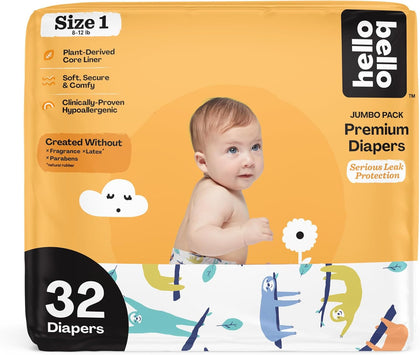 Premium Baby Diapers Size 1, 32 Count of Disposable, Extra-Absorbent, Hypoallergenic Baby Diapers with Snug and