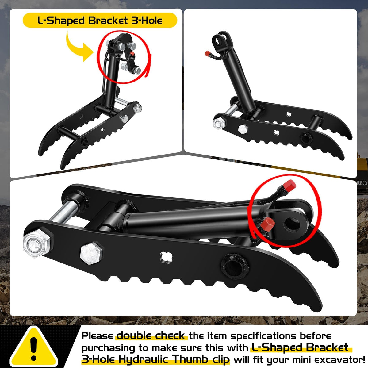 Mini Excavator Hydraulic Thumb for Typhon & AGT Excavators, 2Pcs L-Bracket