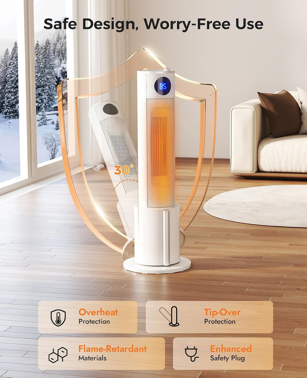 Space Heater with Humidifier - Portable Tower Heaters for Indoor Use, Remote, Adjustable Thermostat, 3 Heat Modes