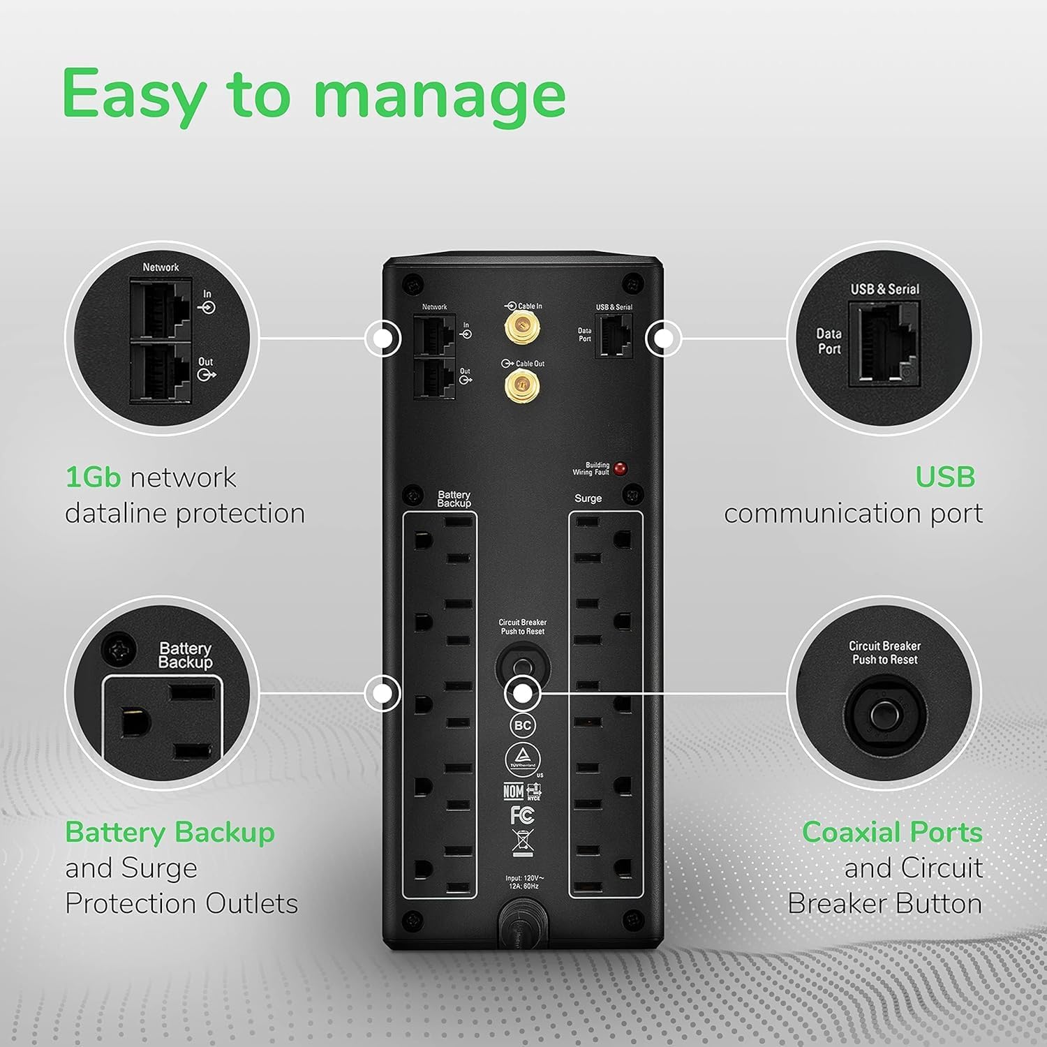UPS 1500VA/900W Battery Backup for PCs, Office Electronics, BX1500M | Back-UPS Pro UPS for home offices. 10 outlets