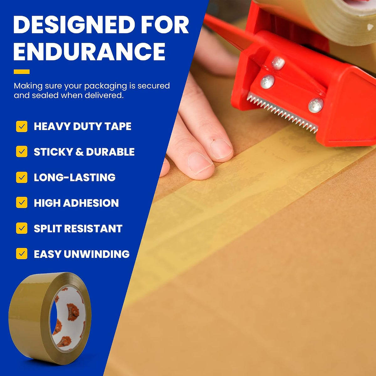 Low Noise Brown Packing Tape 72Yards Extra Length 1.88Inch-Wide