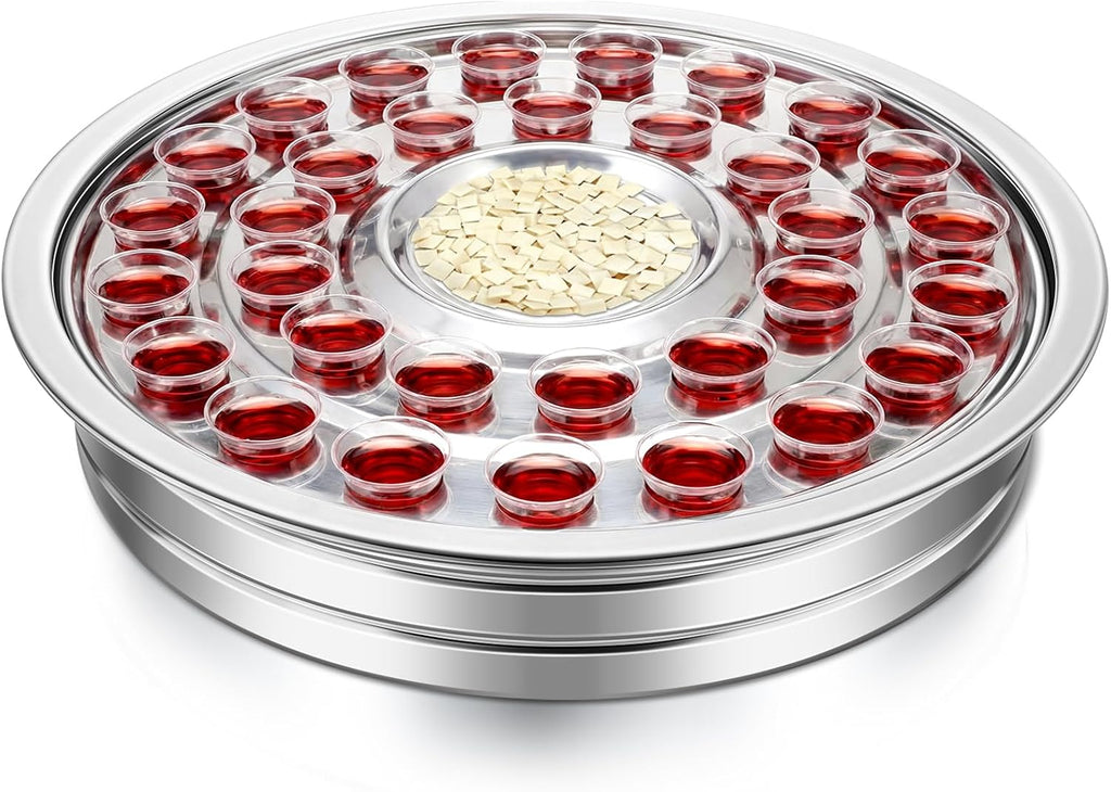 1 Pcs Holy Communion Trays House up 32 Cups Sliver Tary Church Supplies Stainless Steel Portable Communion Plates Set