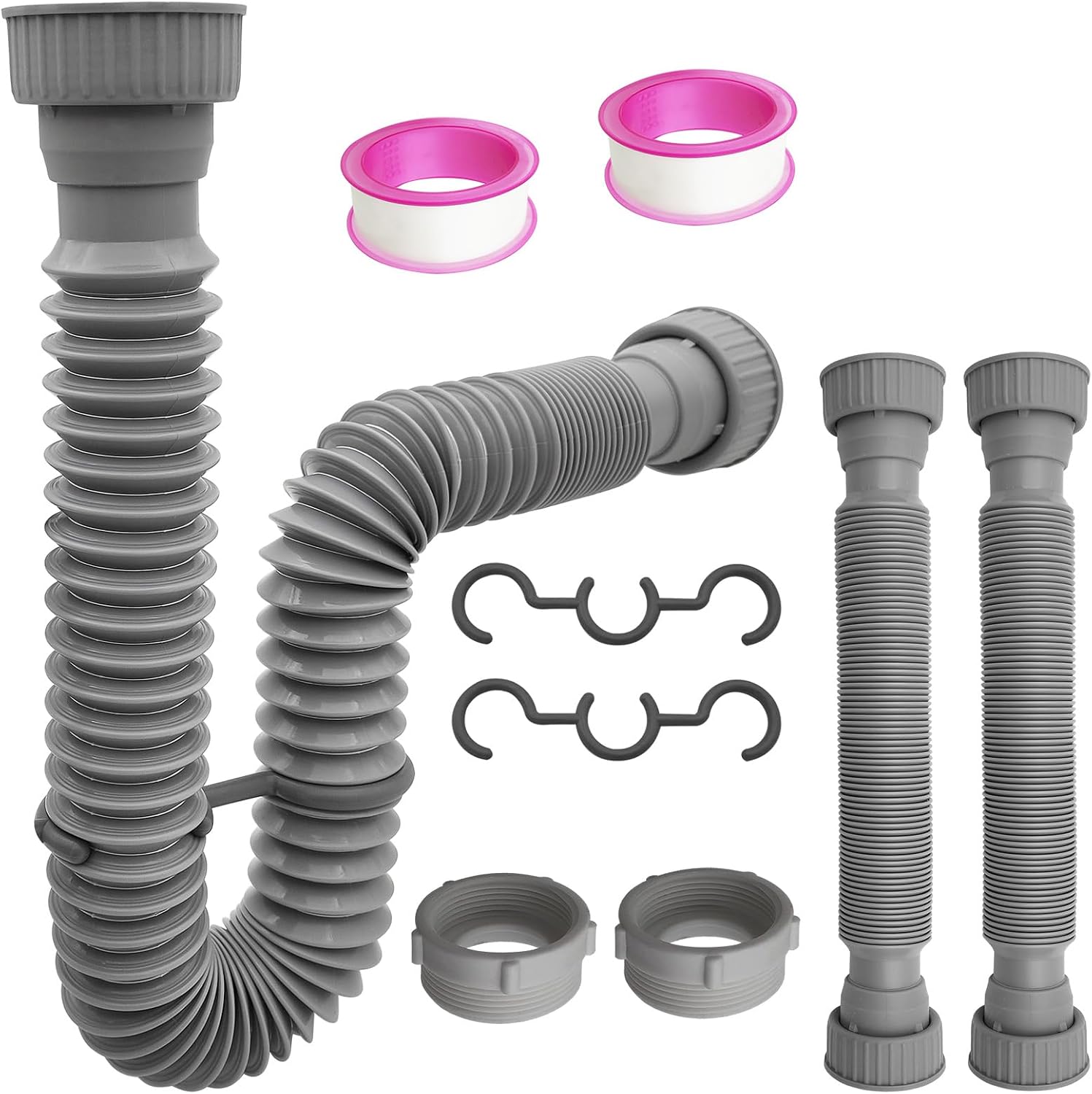 2-Pack Flexible Sink Drain Pipes with P-Trap - With Compatibility for Both 1 1/4" and 1 1/2" Sink Openings, Fit For