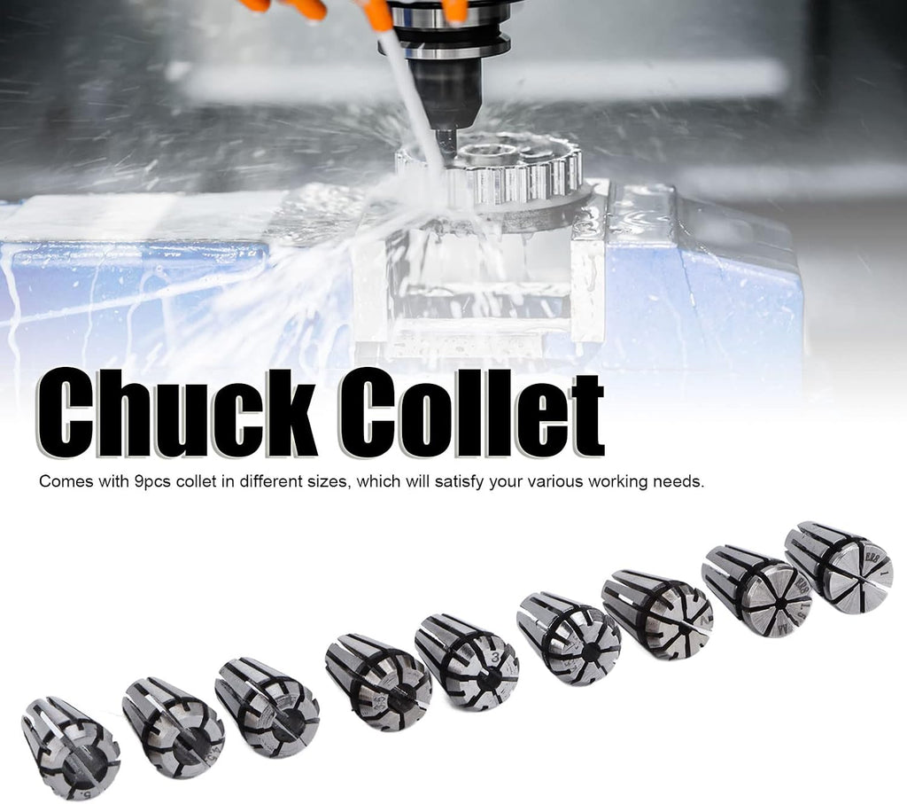 LiebeWH ER8 Collet Set 9-Piece, 0.005mm Precision, HSS