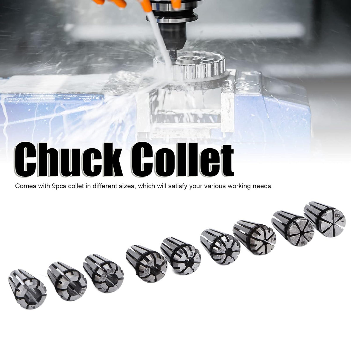 9Pcs ER8 Collet Chuck, High Accuracy CNC Engraving Machine Milling Lathe Tool Tap Chuck
