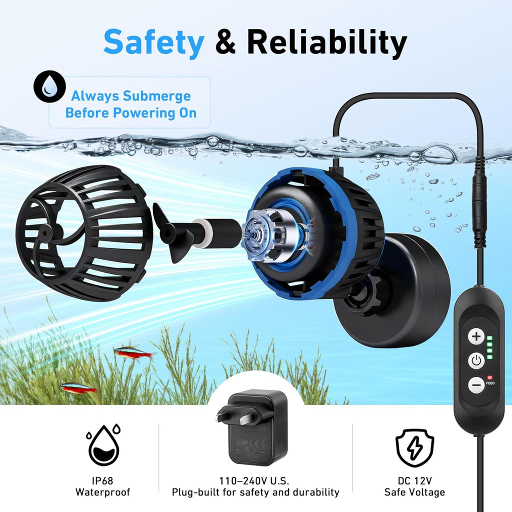 Magnetic Wave Maker for Aquarium - DC 12V Circulation Pump | External Controller 4-Speed Adjustable Flow & Feeding