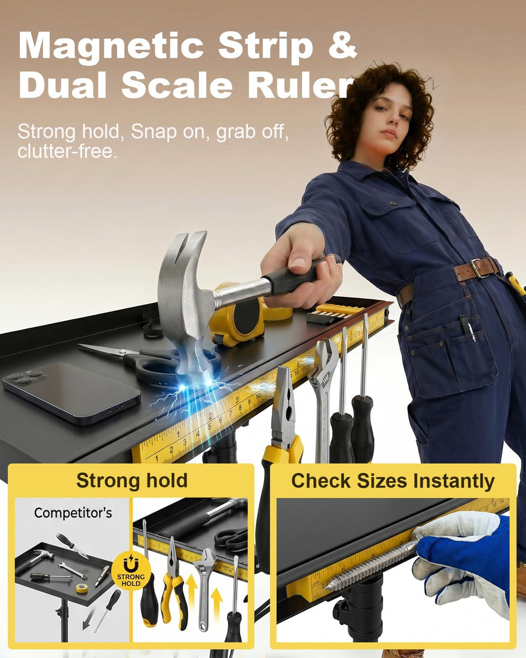 Rolling Tool Cart with Phone Stand, Portable Work Table Mechanic Cart
