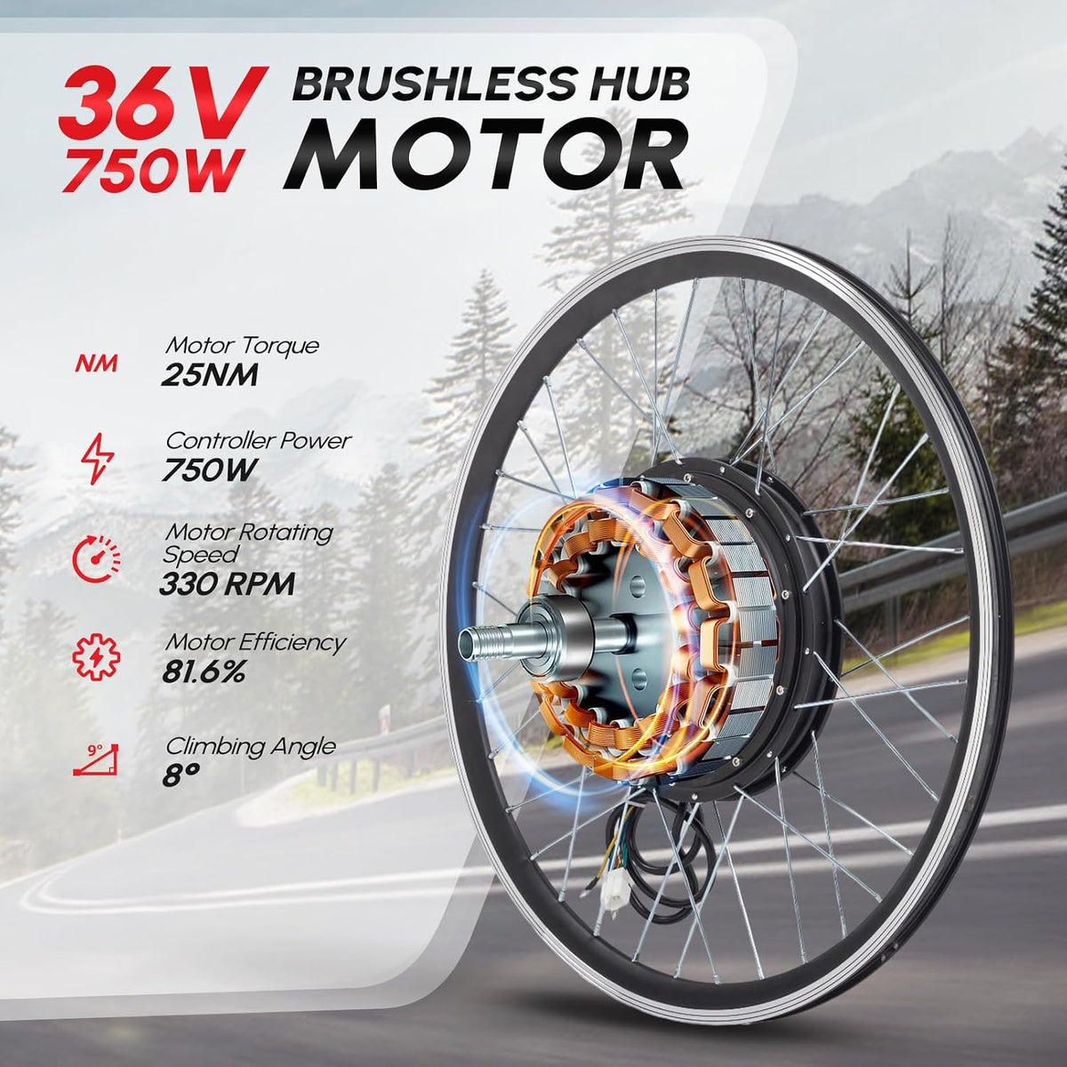 Electric Bike Conversion Kit, 20" Front Wheel Adult E-Bike Conversion Kit, 36V 750W Ebike Hub Motor Kit Upgrade 3