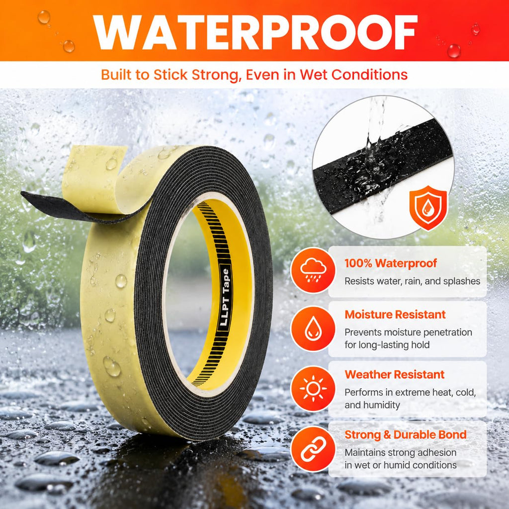 Double Sided Foam Tape 1/2" x 18 Ft Black