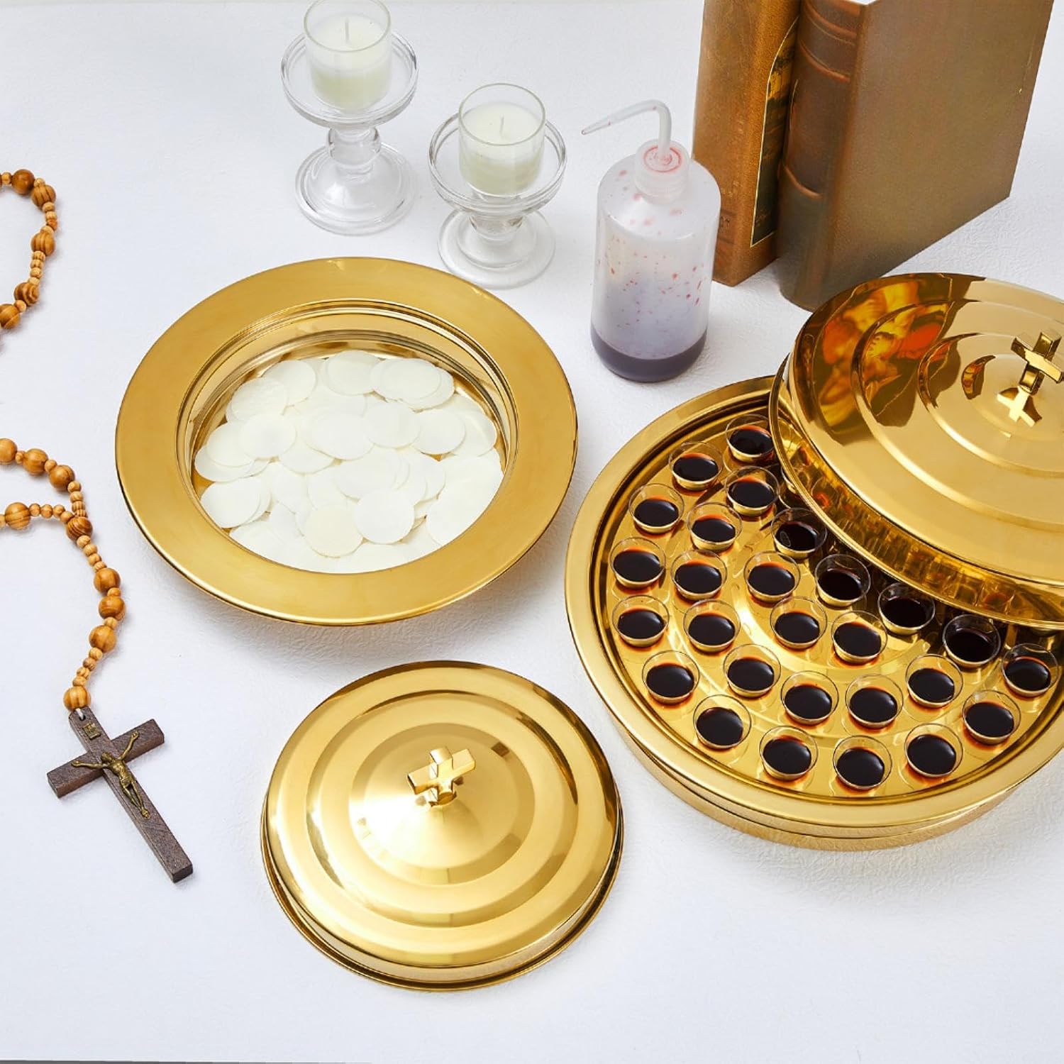 2 Pcs Communion Set Holy Trays for Churches with Lid Communion Plates with Lid Churches Cups Filler and Disposable