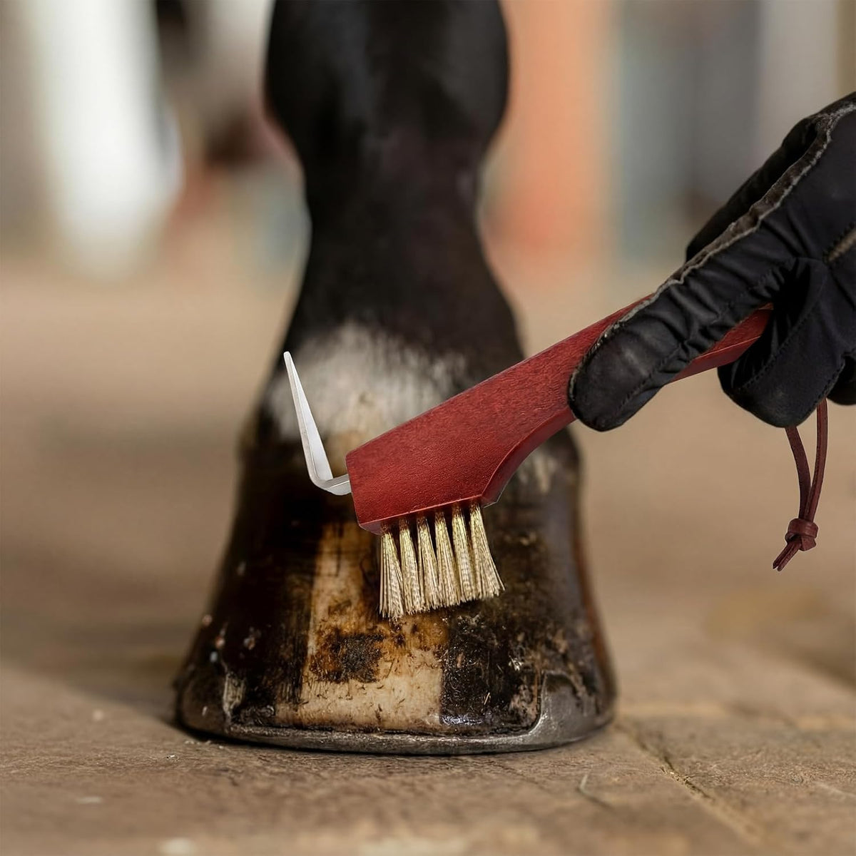 Horse Hoof Pick with Brass Wire Brush and Wooden Grip