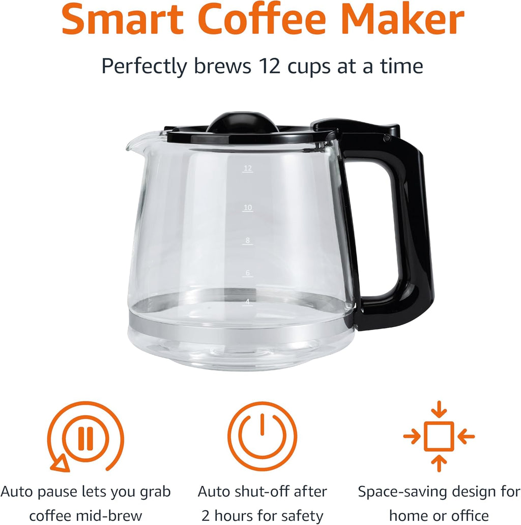 Programmable 12 Cup Drip Coffee Maker with Glass Coffee Pot (1.9 Qt), Auto Shut-off, Touch Screen, Auto Pause
