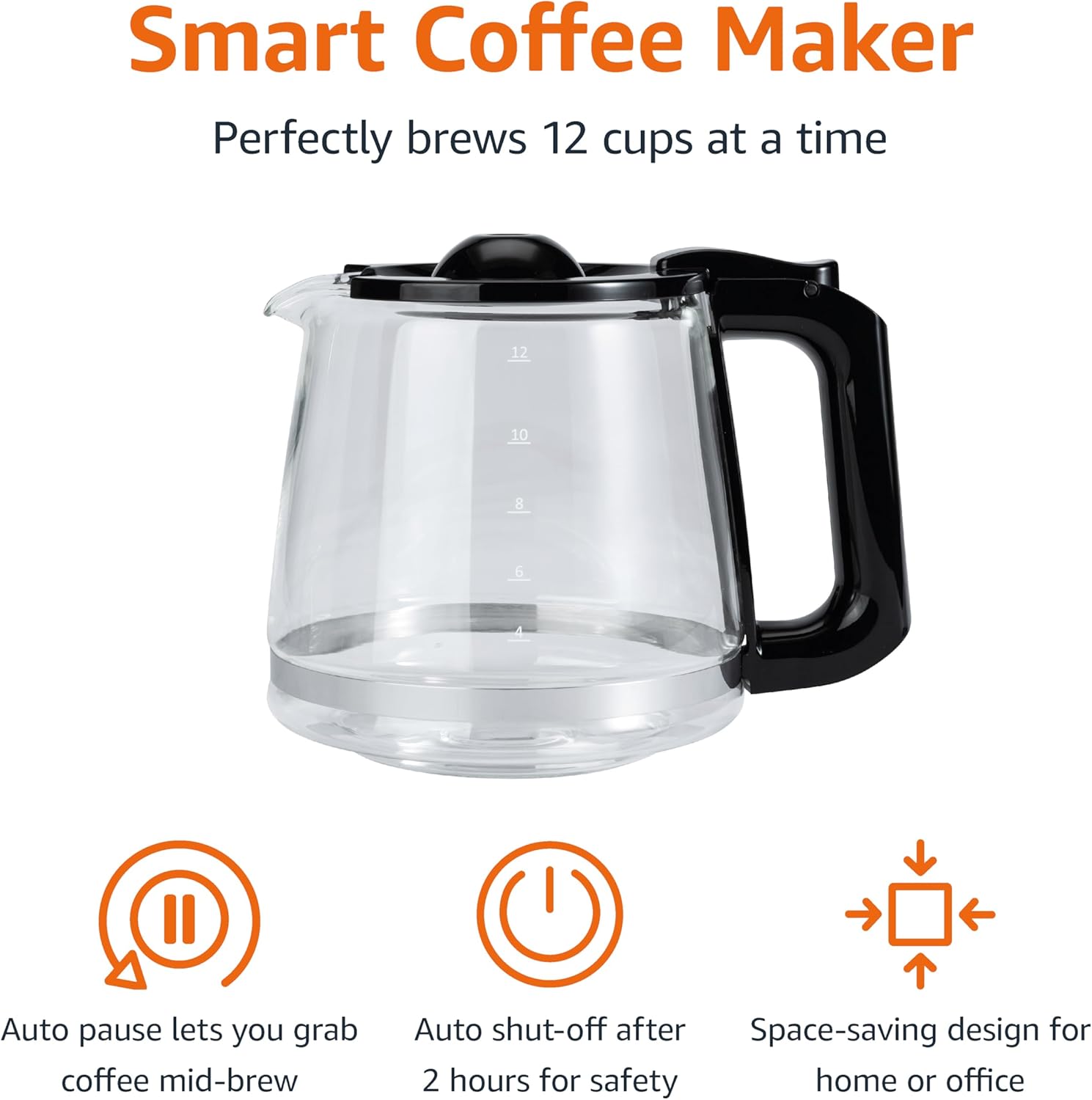 Programmable 12 Cup Drip Coffee Maker with Glass Coffee Pot (1.9 Qt), Auto Shut-off, Touch Screen, Auto Pause