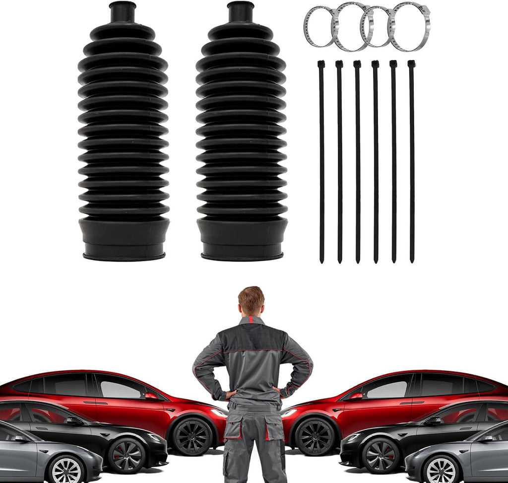 2PCS Thickened Silicone Inner Tie Rod Boot Kit, Silicone Rack and Pinion Boot with Bellow Cable Ties & Clamps, Universal Dustproof & Waterproof Steering System Protection Accessories