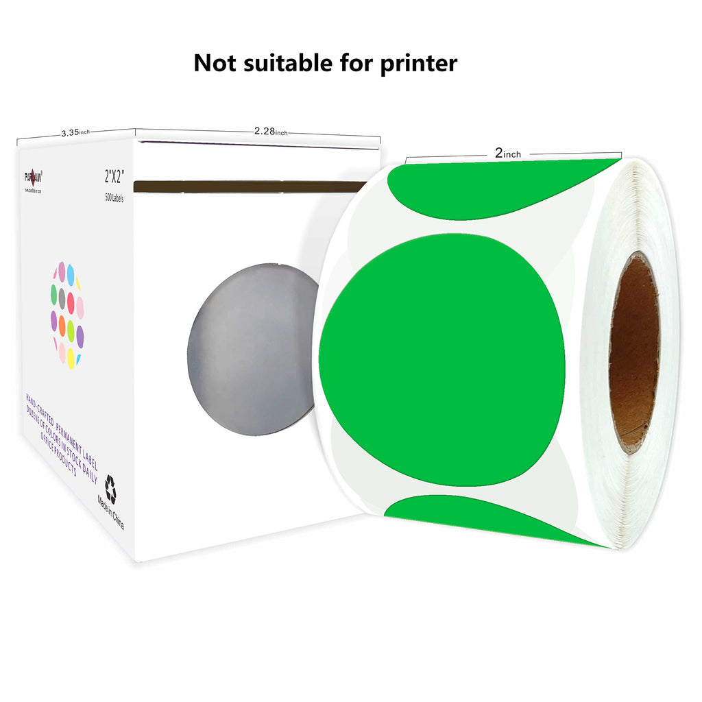2" Green Round Color-Code Circle Dot Labels in Dispenser Box, 500 Stickers