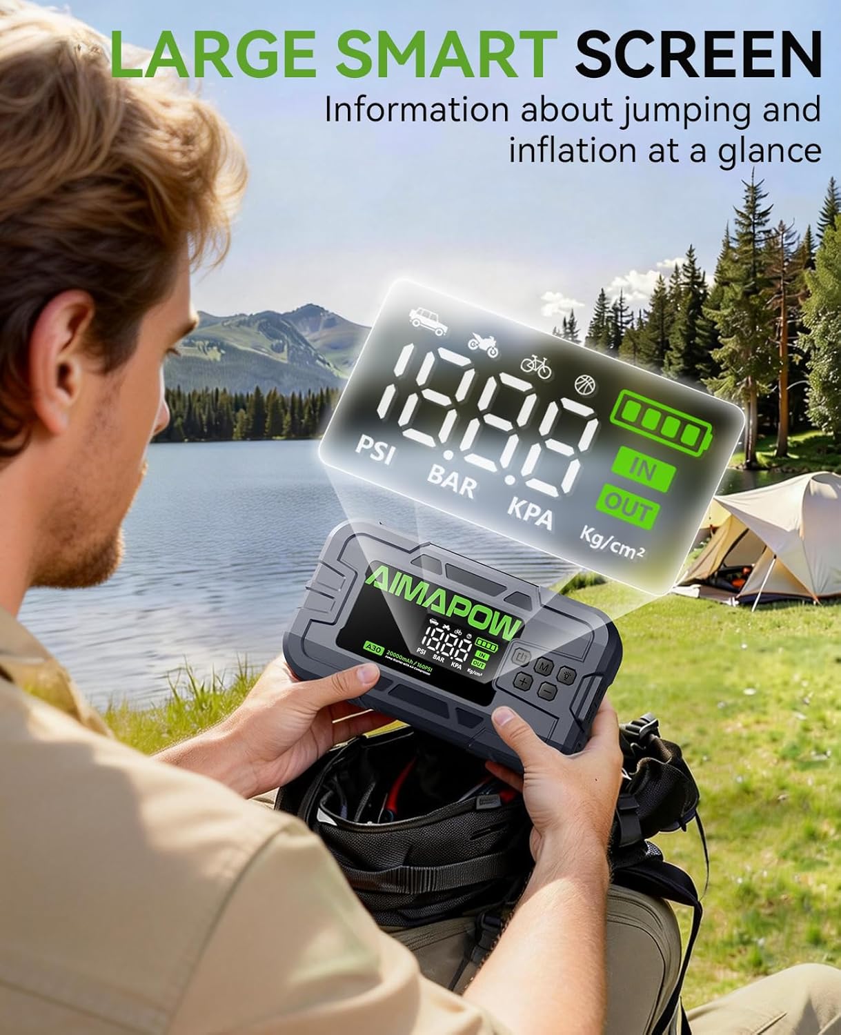Car Battery Jump Starter with Air Compressor 8000A 160PSI, Jump Starter Portable (All Gas/12L Diesel), 12V Car Jump