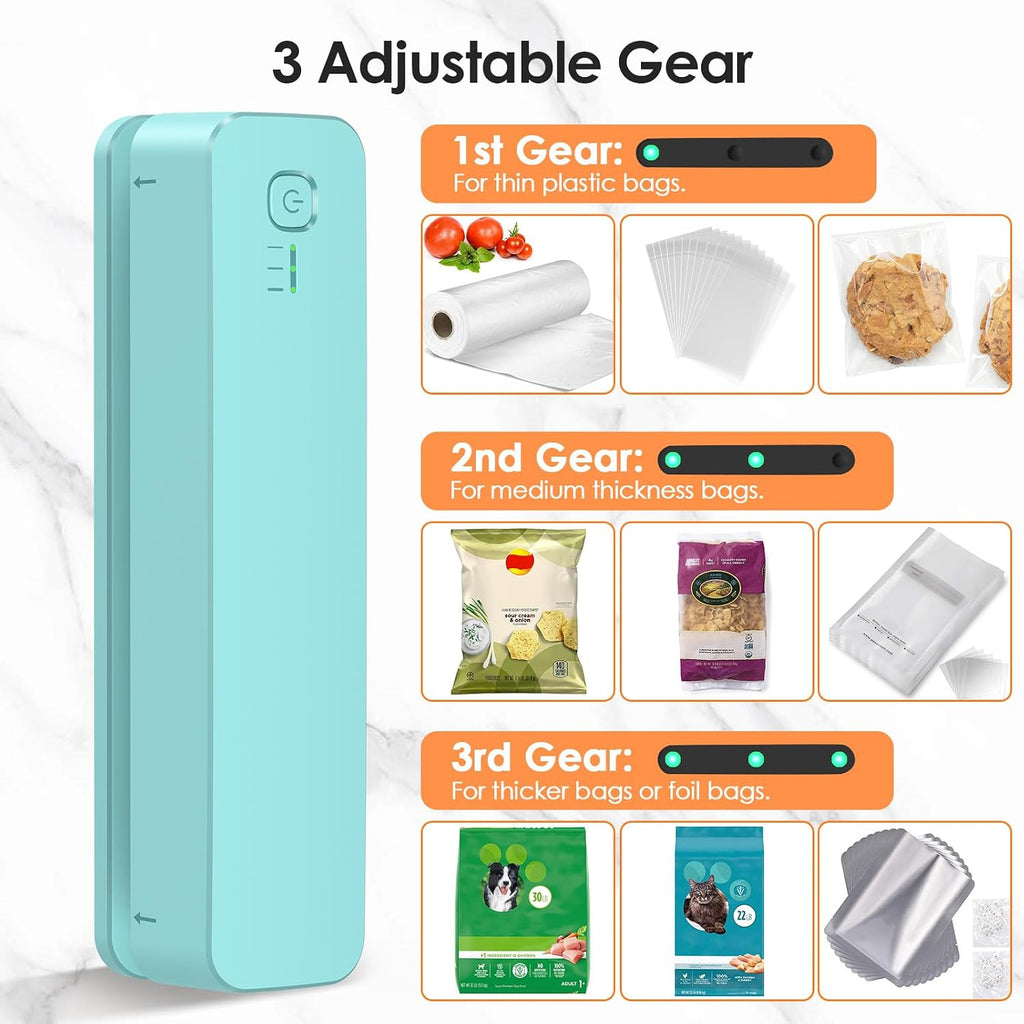 Bag Sealer, 3000mAh Rechargeable Mini Bag Sealer with 6.2" Heating Strip, Heat Seal Portable 3 Adjustable Gears Quick