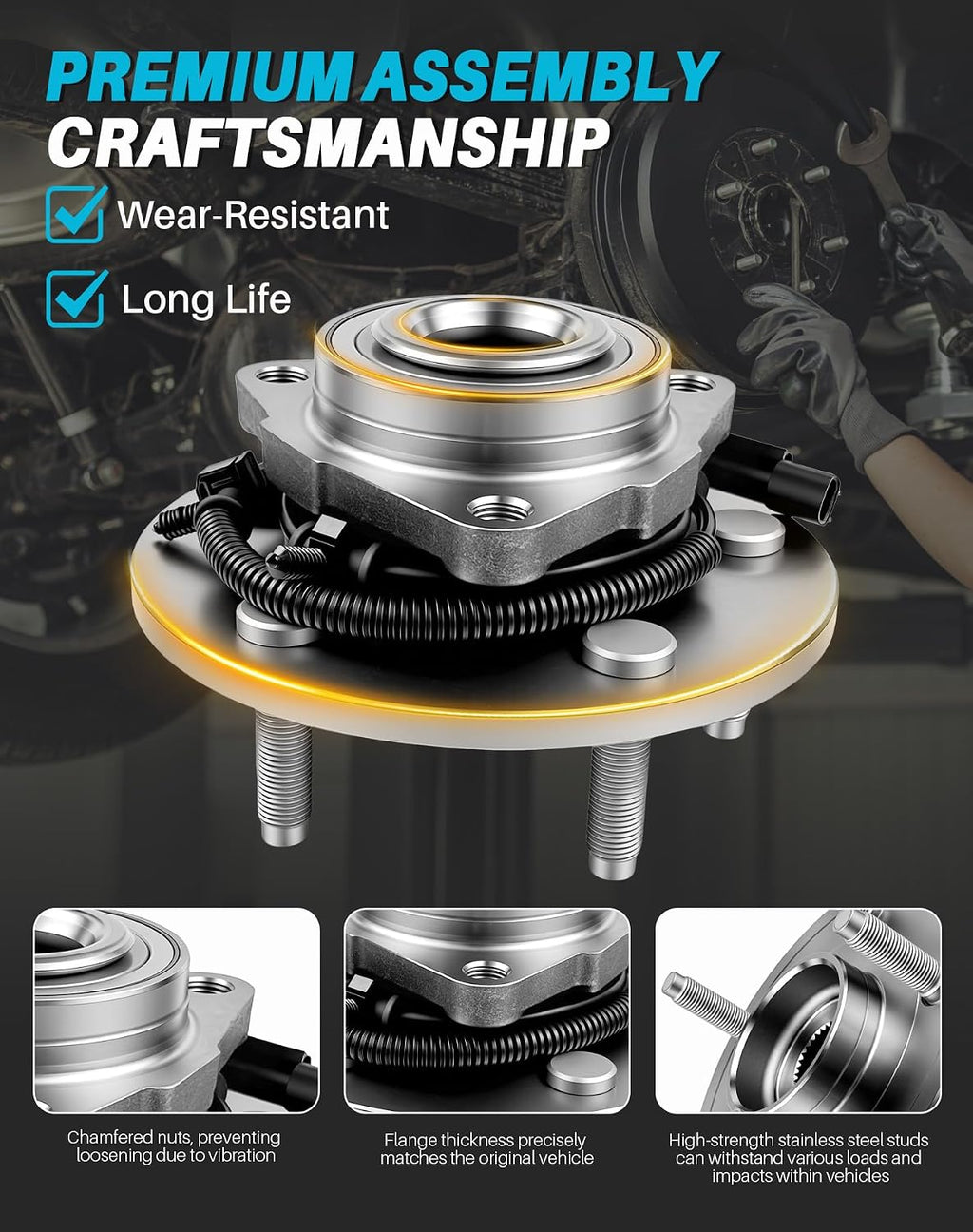 2Pcs 515151 4WD/RWD Front Wheel Bearing Hub Assembly for Ram 1500 3.0T 2014-2018, 3.6L 13-18, 3.7L 2012, 4.7L 12-13, 5.7L 2012-2018, for Ram 1500 Classic 3.6L/5.7L 2019-2022, 3.0T 2019, 5 Lugs w/ABS