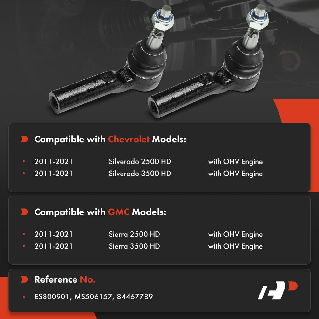 A-Premium 2 x Front Outer Tie Rod Ends, Compatible with Chevrolet & GMC