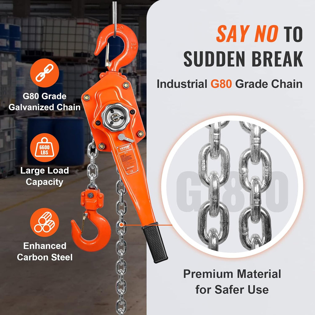 Manual Lever Chain Hoist, 3 Ton 6600 lbs Capacity 10 FT Come Along, G80 Galvanized Carbon Steel with Weston