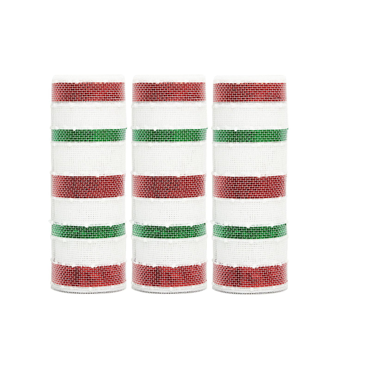 3 Rolls Snowball Red White Green Stripe Deco Mesh Ribbon for Wreath