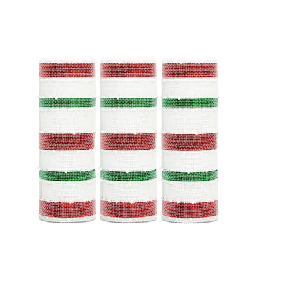 3 Rolls Snowball Red White Green Stripe Deco Mesh Ribbon for Wreath