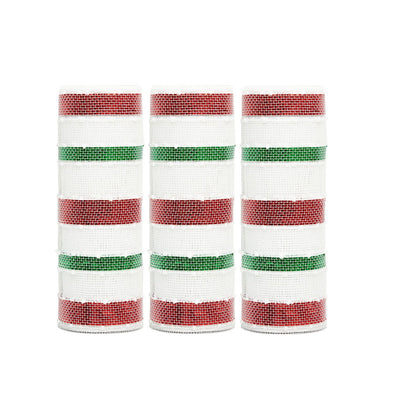 3 Rolls Snowball Red White Green Stripe Deco Mesh Ribbon for Wreath