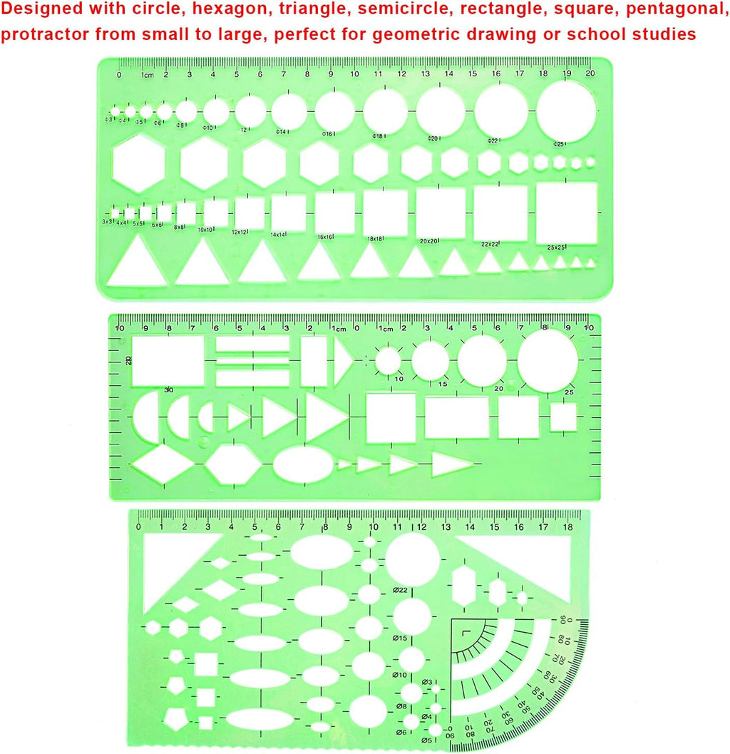 9 Pieces Drawings Templates French Curve Geometric Templates | Measuring Rulers Clear Green Plastic Rulers for