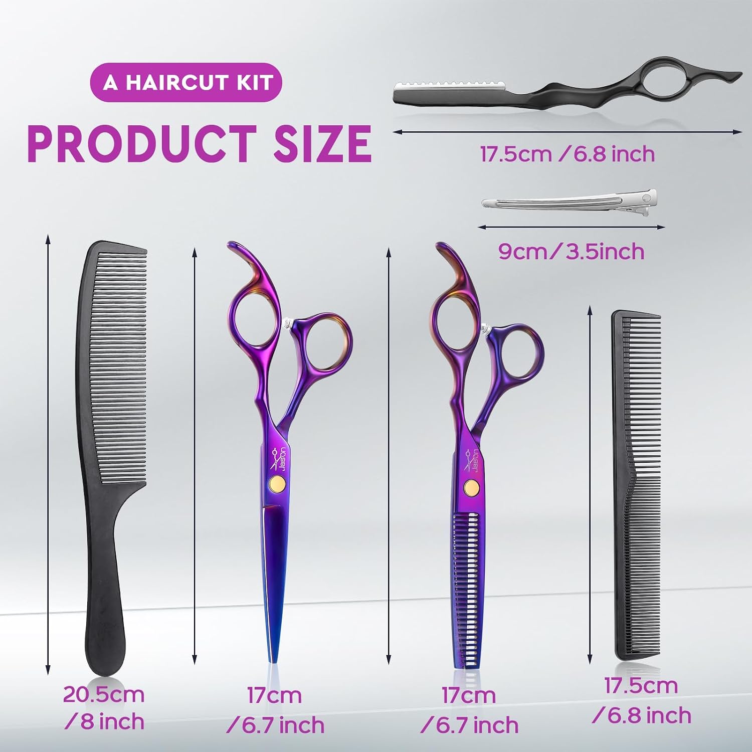 Hair Cutting Scissors Set - 10 PCS Professional Haircut Shears Purple | Thinning Shear for Hair Cutting with 30