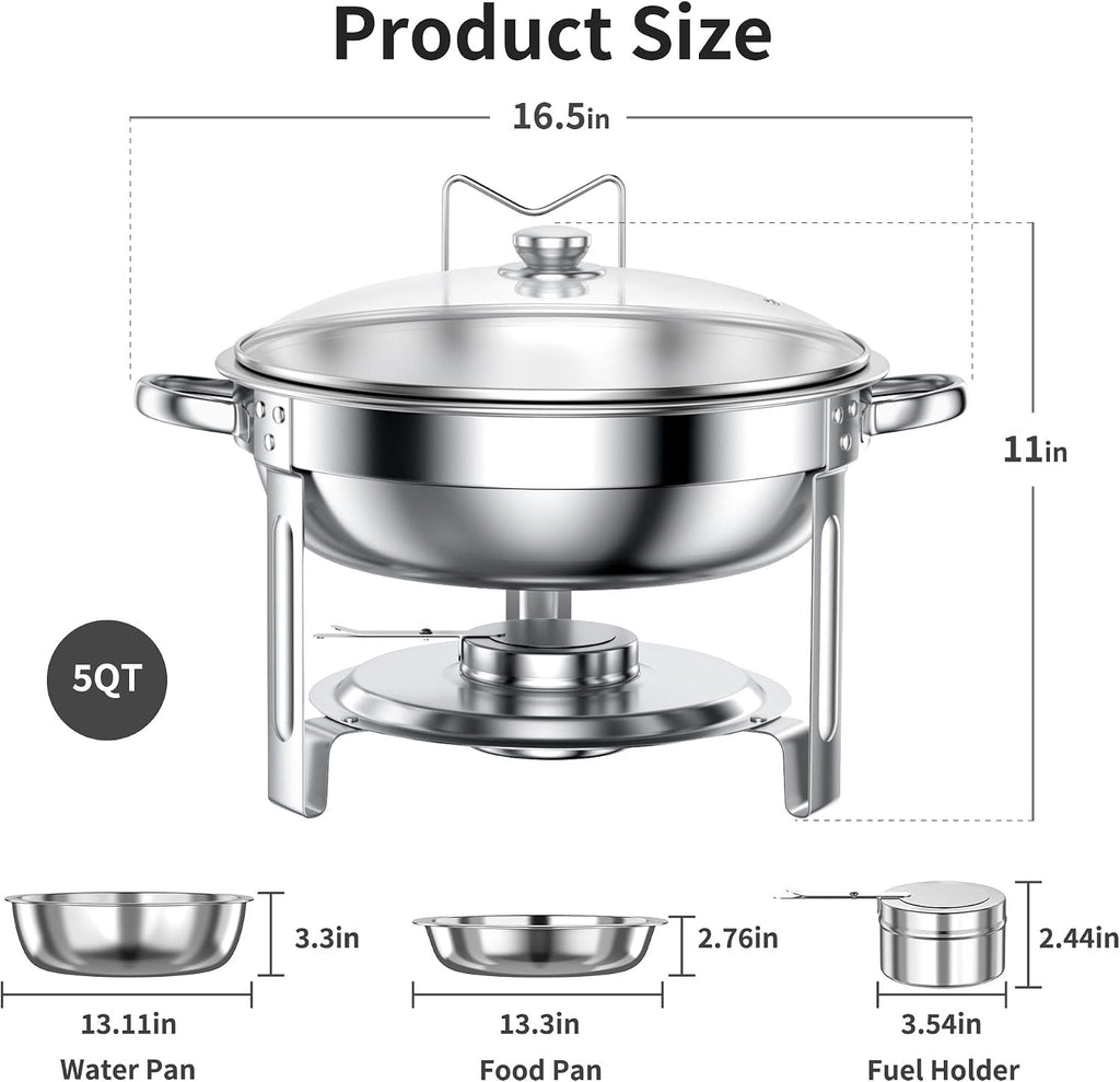 Chafing Dishes for Buffet Set: Round Catering Food Warmer with Lids | 4 Pack 100% Pre-Installed Design Makes Setup
