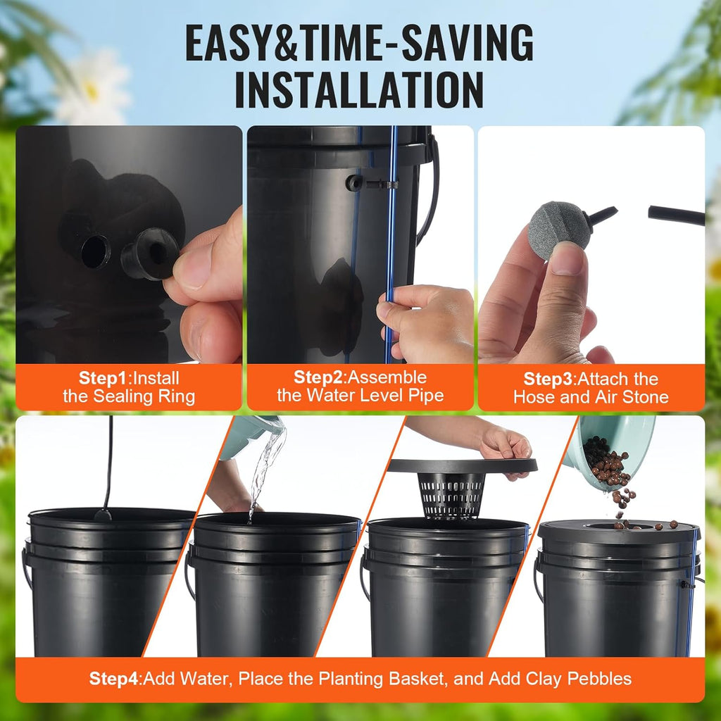DWC Hydroponic System, 5 Gallon 8 Buckets, Deep Water Culture Growing Bucket, Hydroponics Grow Kit with Pump, Air