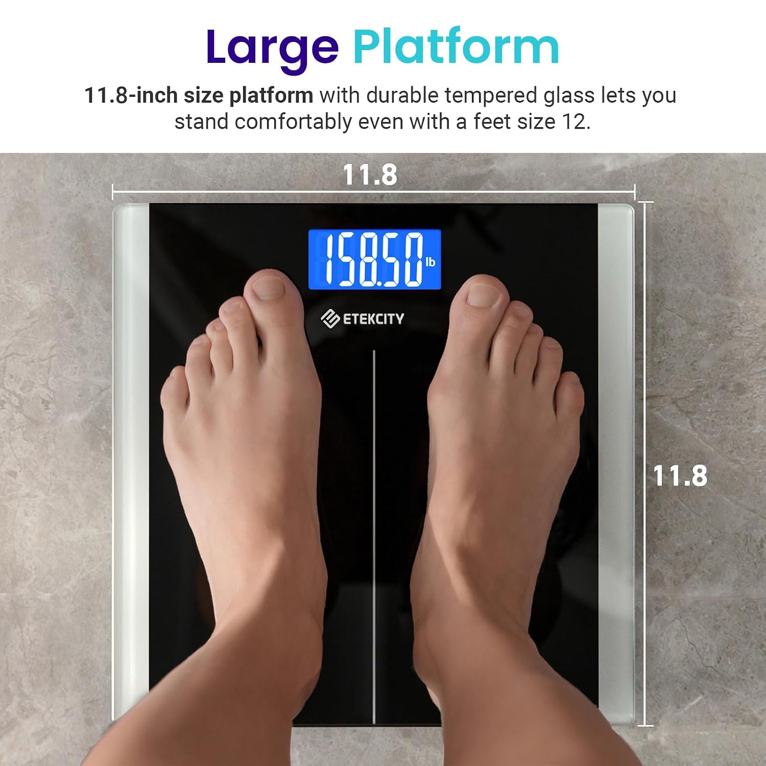Bathroom Scale for Body Weight, Digital, Highly Accurate, 400 lbs | Large 6mm Tempered Glass Platform, Clear LCD