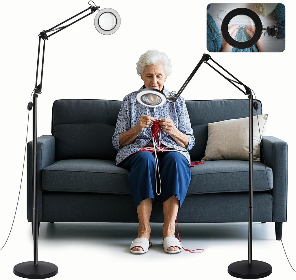 10X Magnifying Floor Lamp, 3-in-1 Hands Free Magnifying Glass with Light and Stand, 2 Color Modes with Clamp for