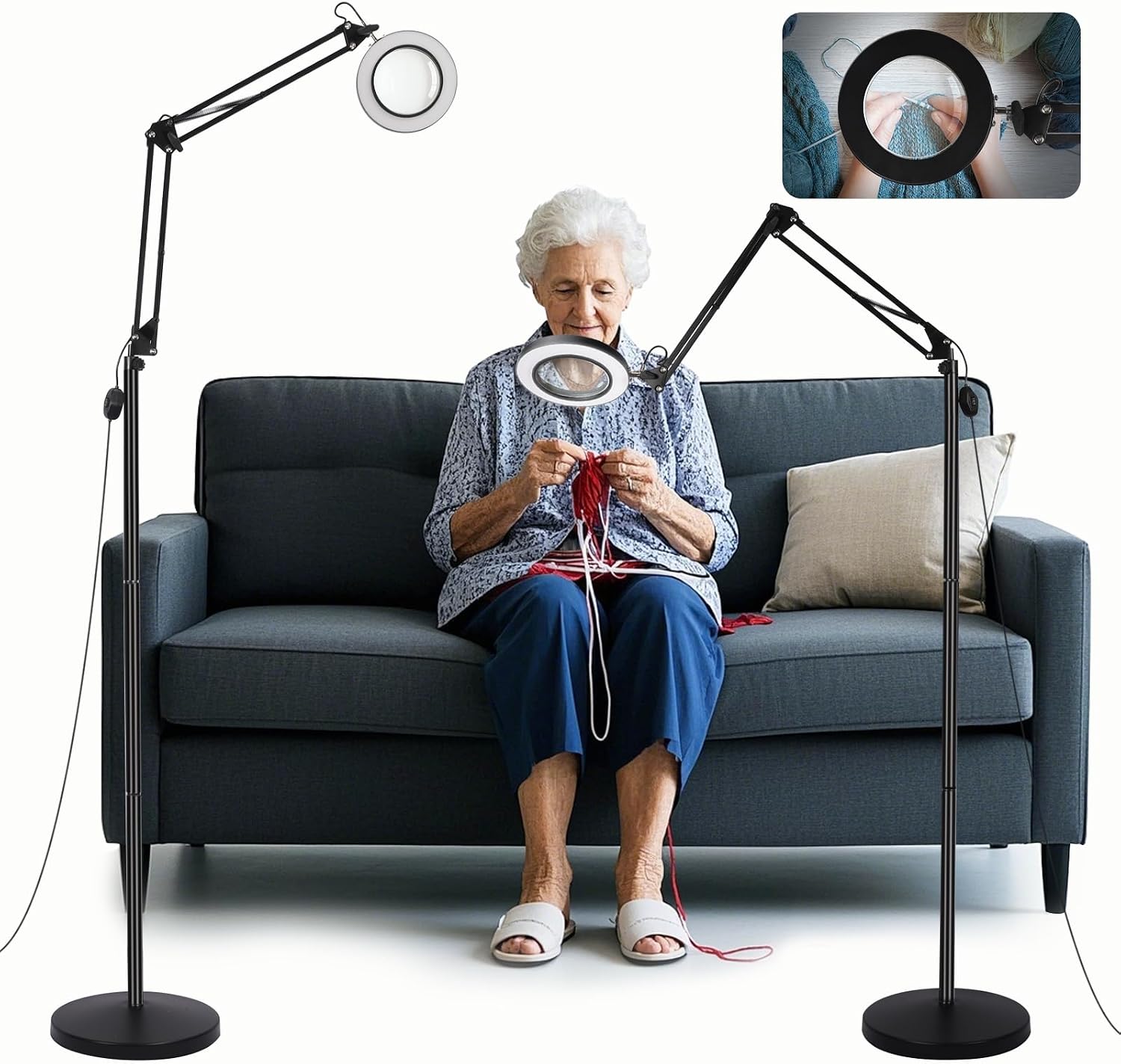 10X Magnifying Floor Lamp, 3-in-1 Hands Free Magnifying Glass with Light and Stand, 2 Color Modes with Clamp for
