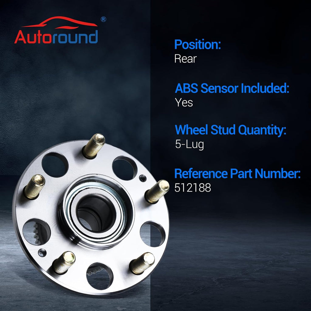 Autoround 512188 Rear Wheel Hub and Bearing Assembly Replacement for 2004-2008 Acura TL, 2003-2007 Honda Accord 5 Lug Pair