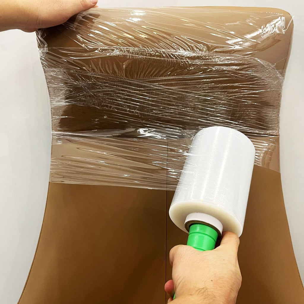 2-Pack Industrial Mini Clear Stretch Wrap Film 80 Gauge 5.1" 1000ft for Pallet Wrap with Plastic Handle,Durable