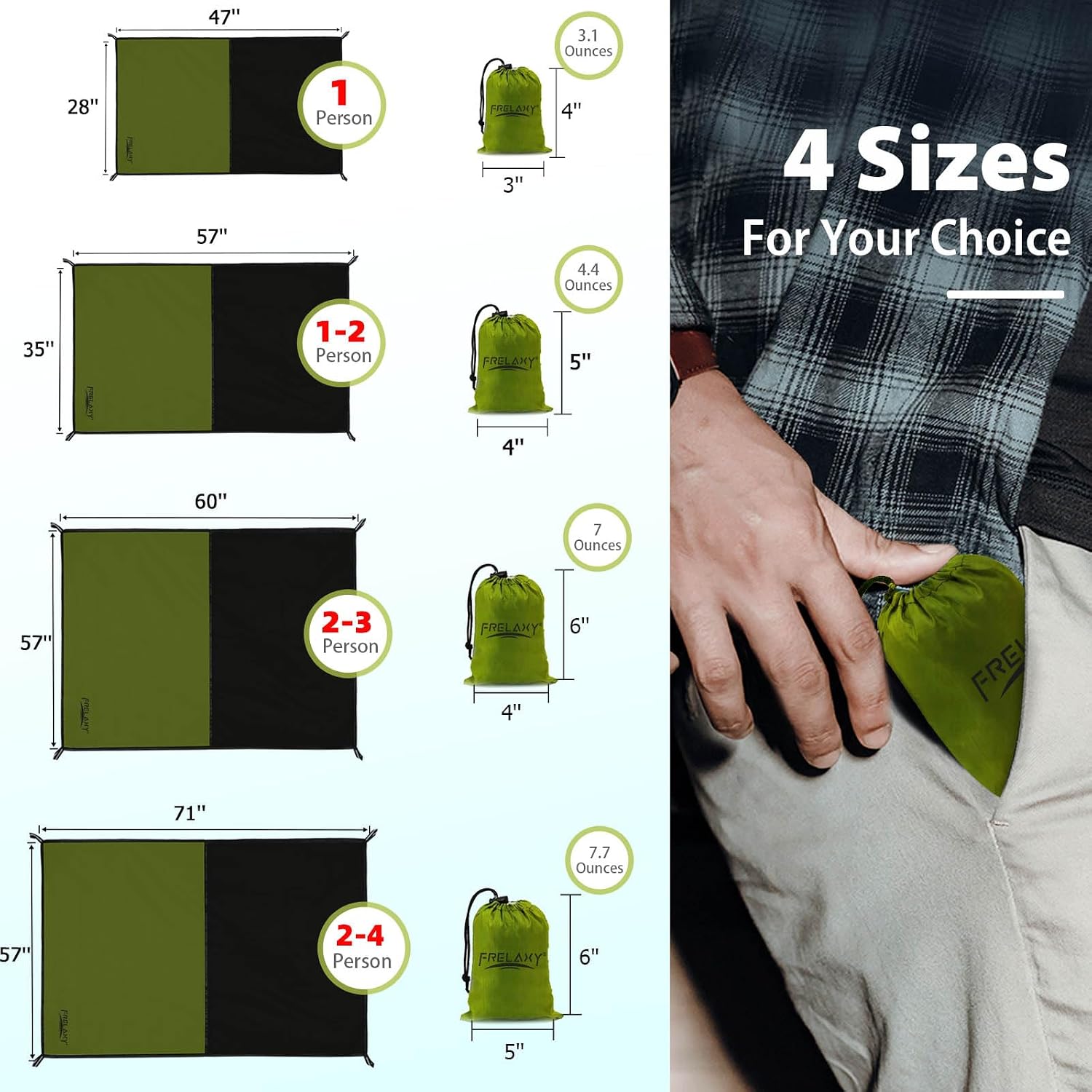 Pocket Picnic Blanket, Waterproof Blanket for Beach Festival | Lightweight compact design, Multi-use outdoor blanket