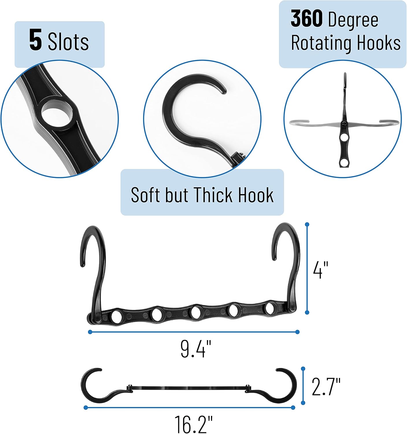 Space Saving Hangers for Clothes, 24 pcs, 5 Slots, Bulk Plastic, Collapsible Hangers with 360° Swivel Hook, Hanger