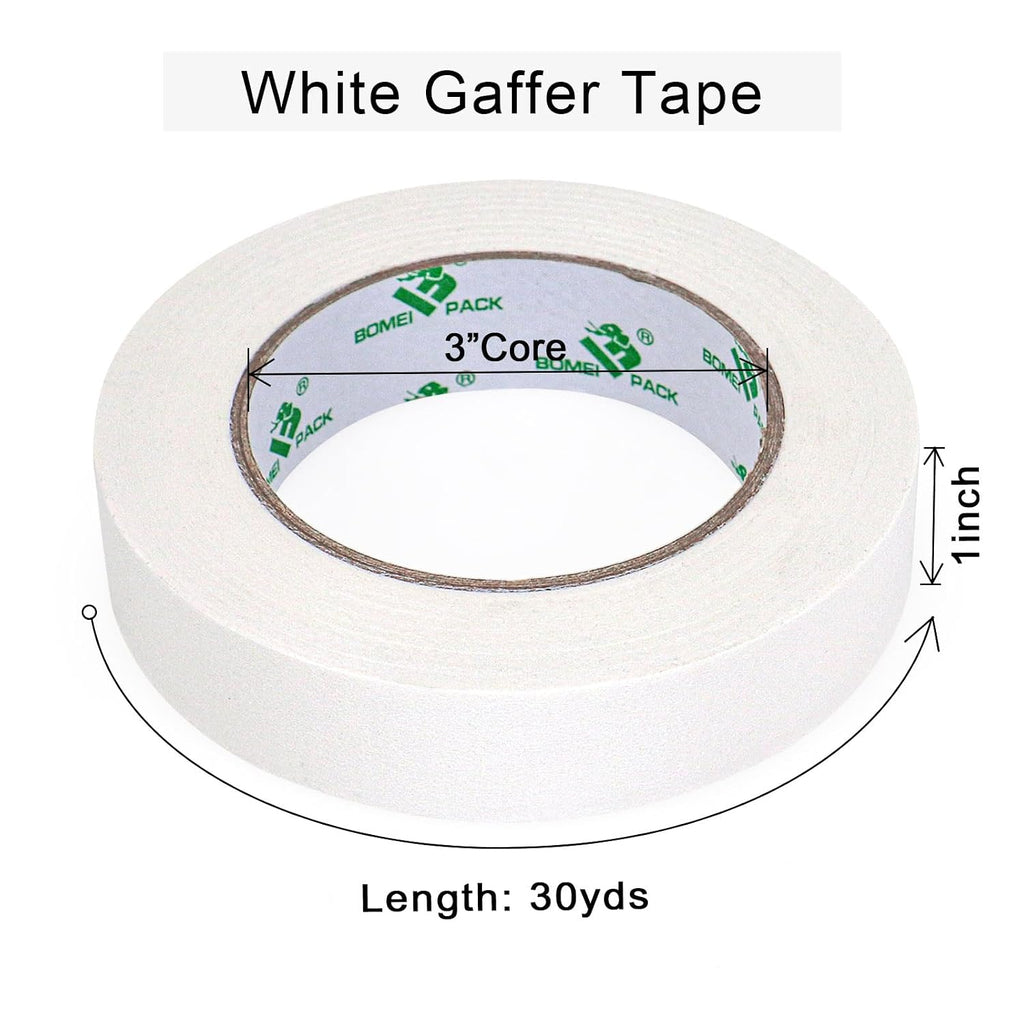 White Gaffer Tape, Matte Non-Reflective, 1inch x 30yds No Residue Hand Tear Self-Adhesive Gaffer Tape for Labeling