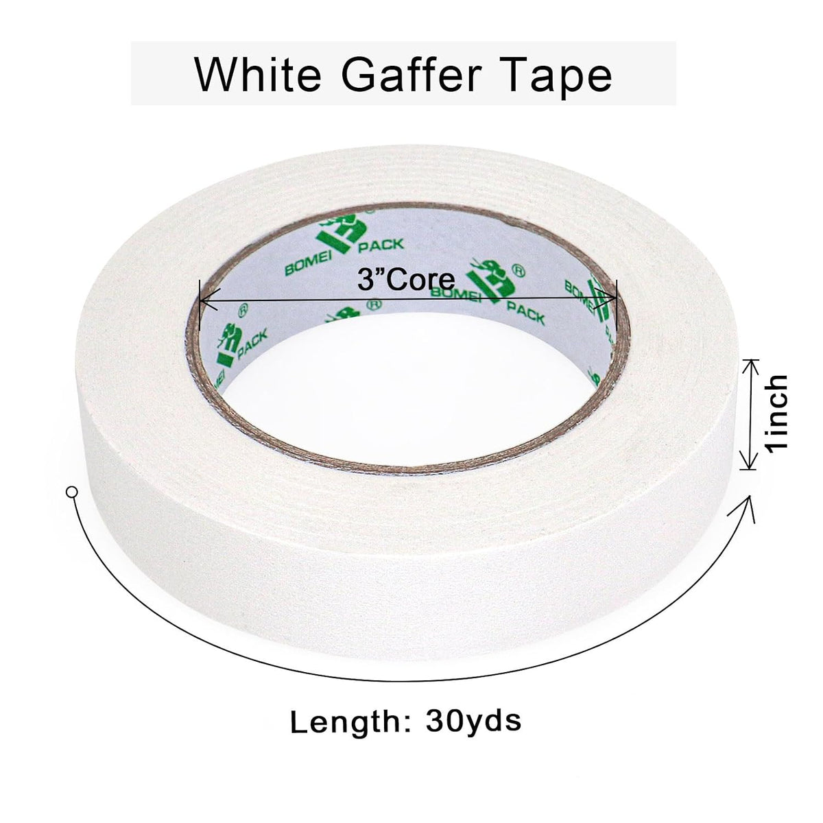 White Gaffer Tape, Matte Non-Reflective, 1inch x 30yds No Residue Hand Tear Self-Adhesive Gaffer Tape for Labeling