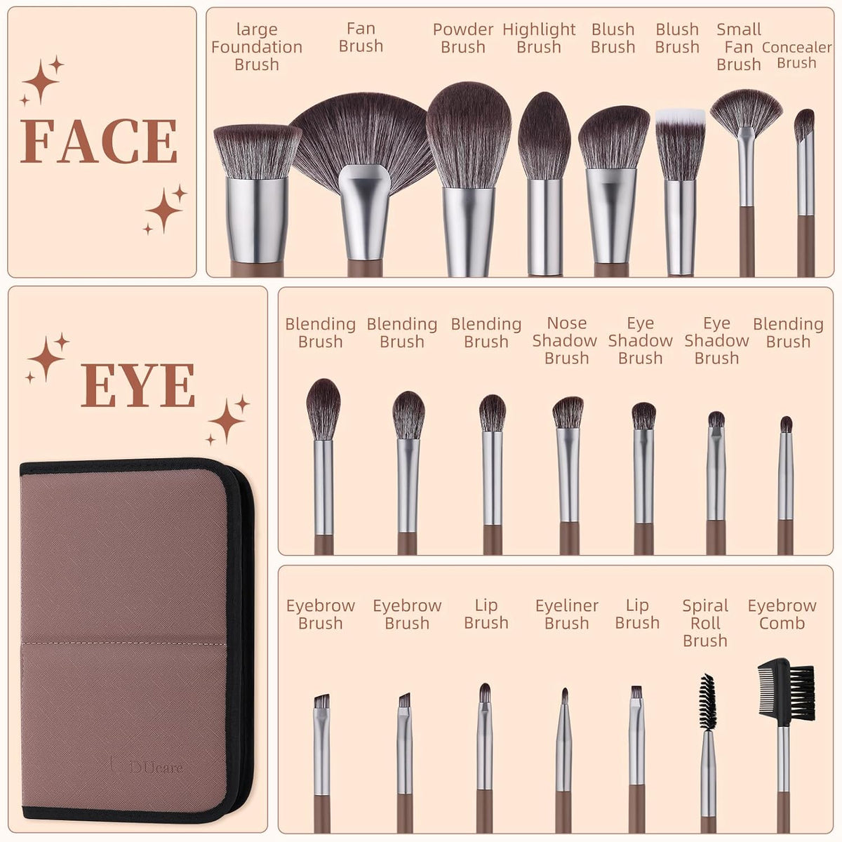 22Pcs Makeup Brush Set PRO Makeup Brushes Professional with Foldable Bag Premium Synthetic Kabuki Foundation Blending