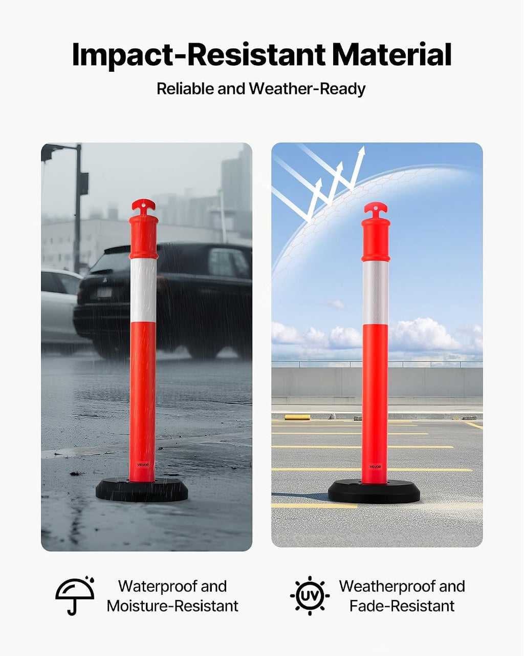 2 Pack Traffic Delineator Posts, 45 inches Traffic Safety Cones with Fillable Base and Reflective Strips, Heavy Duty