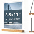 Acrylic Sign Holder with Wood Base, Dual Slot Design L/T Shape Tabletop Display Stand, Vertical Double-Sided & Slant