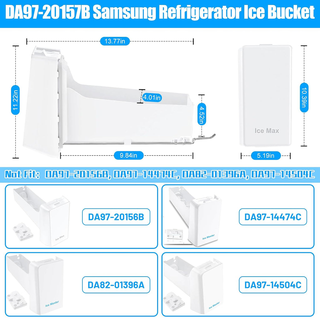 Upgraded DA97-20157B Ice Bucket DA97-20157A Tray Ice Assembly RF24R7201SR RF24R7201SG RF22R7351SR Ice Maker Compatible with Samsung Ice Maker Bucket Ice Containe Refrigerator Ice Tray Ice Bin Parts