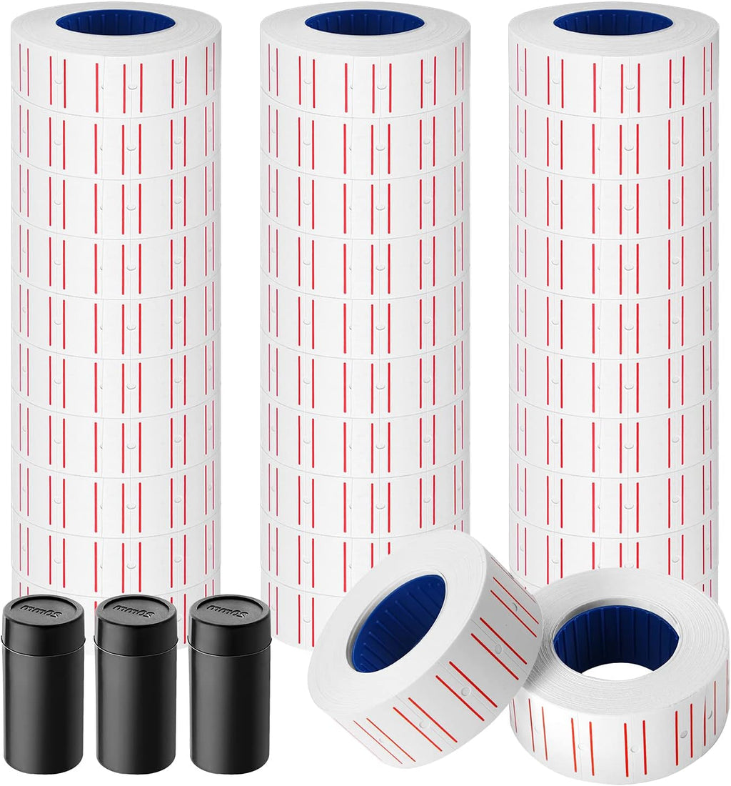 30 Rolls 15000pcs White Price Gun Labels for Mx-5500 Labeller White Pricemarker Stickers Plus 3 Piece Refill Ink Rolls