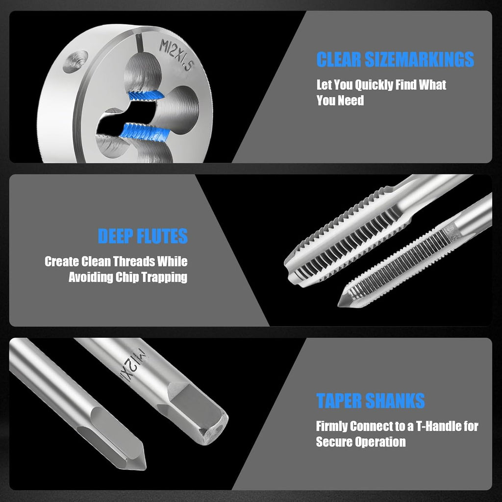 40PCS Metric Tap and Die Set, Metric Tap Set M3-M12, Threading Tool Kit, Full Accessories for Internal and External Threading